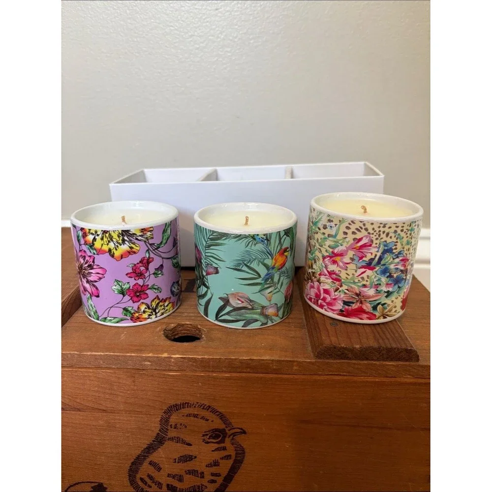NEW Johnny Was Floral Votive Candle Trio - White with Botanical Box